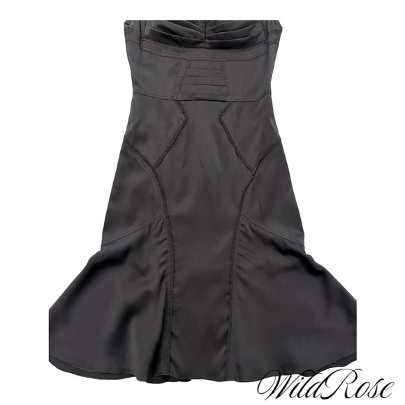 ZAC POSEN Black Silk Flutter Flounce Fitted Cocktail Sheath Dress SZ 2 - Picture 4 of 12